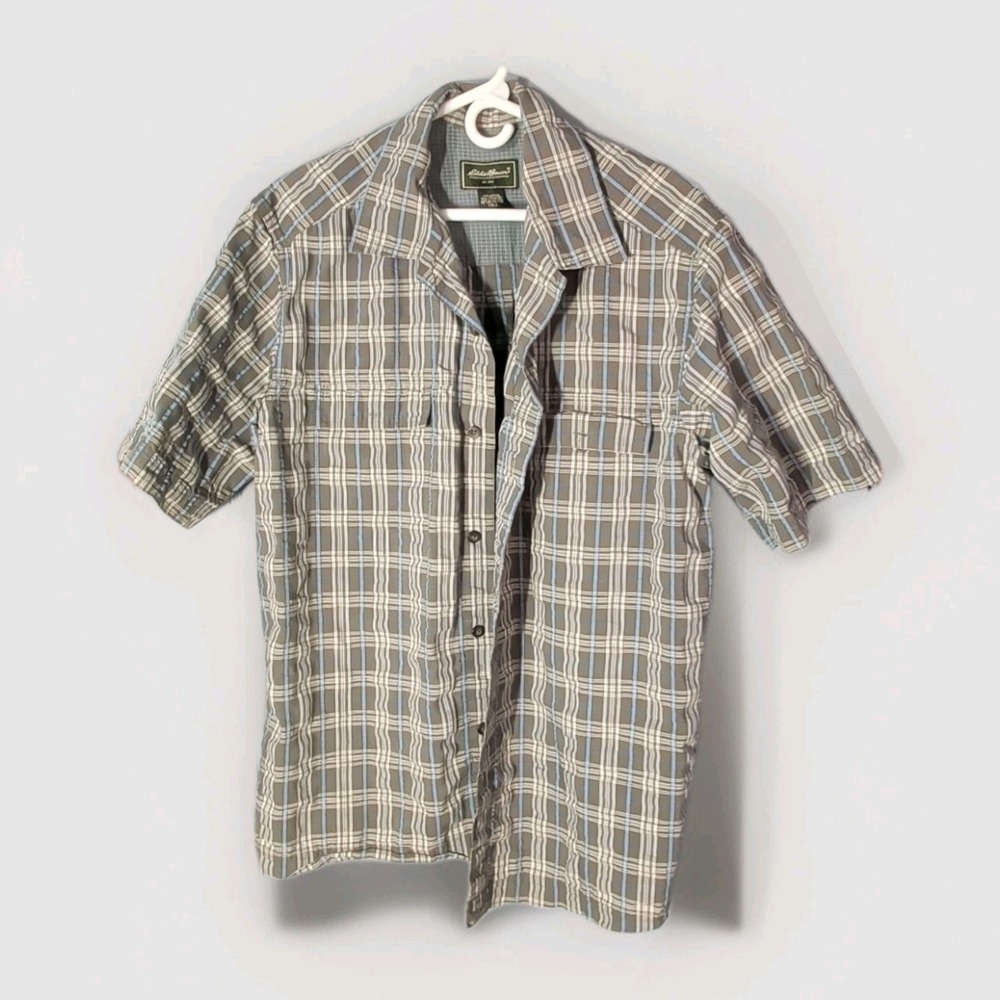 Eddie Bauer Travex Button Up Hiking Shirt Plaid Classic Short Sleeve Mens Tall L
